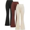 imageMilumia Girls 3 Pack Flared Leg Pants Set Elastic Waist Bell Bottom PantsBrown Apricot
