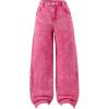 imageMilumia Girls Elastic Waisted Denim Jeans Pants Loose Fit Raw Hem Wide Leg TrousersPink