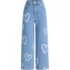 imageMilumia Girls Heart Print Elastic Waist Denim Jeans Straight Leg Cute Long Pant