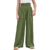imageMilumia Girls Linen High Waist Smocked Paperbag Wide Leg Pants Long TrousersSolid Green
