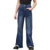 imageMilumia Girls Raw Hem Stretchy Flare Jeans Bell Bottom Denim Long Pants with PocketDark Blue