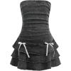 imageMilumia Girls Ruched Denim Tube Dress Bow Knot Tiered Layered Short DressesBlack