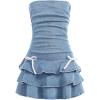 imageMilumia Girls Ruched Denim Tube Dress Bow Knot Tiered Layered Short DressesLight Wash