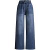imageMilumia Girls Straight Wide Leg Baggy Jeans Raw Hem Denim Drawstring Paperbag PantsDeep Blue