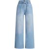 imageMilumia Girls Straight Wide Leg Baggy Jeans Raw Hem Denim Drawstring Paperbag PantsLight Blue