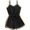 imageMilumia Women Casual Rainbow Stripe Print Cami Romper Knot High Waist Sport JumpsuitBlack