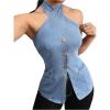 imageMilumia Women Criss Cross Tie Front Denim Vest Button Front Sleeveless Halter TopsBlue