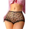imageMilumia Women Heart Patterned Sexy Lace Panties Ruffle Trim Mid Rise Sheer Boyshorts UnderwearBlack