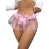imageMilumia Women Sexy Mesh Panty Ruffle Trim Bow G String Thongs Low Waist Underwear BriefsPink