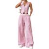 imageMilumia Womens 2 Pcs Outfits Striped V Neck Button Blazer Vest Pants TracksuitPink