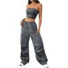 imageMilumia Womens 2 Piece Outfits Strapless Crop Tube Top and Wide Leg Cargo Pants