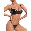imageMilumia Womens 2 Pieces PU Leather Underwire Bralettes and Thongs Cut Out Lingerie SetsBlack