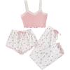 imageMilumia Womens 3 Piece Pajama Sets Floral Lace Cami Top and Shorts ampamp Pants Pj Sets LoungewearPink