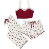 imageMilumia Womens 3 Piece Pajama Sets Floral Lace Cami Top and Shorts ampamp Pants Pj Sets LoungewearRed