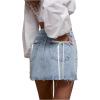 imageMilumia Womens Bow Back Raw Hem Denim Mini Skirt Low Waist Short Jean SkirtsLight Wash