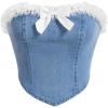 imageMilumia Womens Bow Front Strapless Denim Bandeau Top Y2k Tube Crop TopsLight Wash