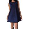 imageMilumia Womens Bow Tie Back Denim Sundress Crew Neck Sleeveless Flared Short DressesDark Wash