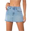 imageMilumia Womens Button Front Denim Mini Skirt Raw Hem Straight Short Skirt with PocketsBluewash