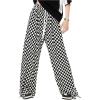 imageMilumia Womens Checkered Drawstring Baggy Long Pants Straight Leg Loose Fit PantsBlack and White