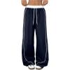 imageMilumia Womens Colorblock Drawstring Waisted Waisted Wide Leg Loose Track PantsDark Blue