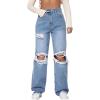 imageMilumia Womens Cut Out Ripped Wide Leg Jeans High Waist Distressed Denim Pants Light Blue Large