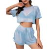 imageMilumia Womens Drop Sleeve 2 Piece Mesh Outfit Crop Top and Shorts Lounge SetBlue