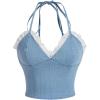 imageMilumia Womens Lace Trim Tie Back Denim Halter Tops Shirred Sleeveless Crop Top