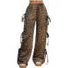 imageMilumia Womens Leopard Print Bow Tie Side Pants Low Rise Wide Leg SweatpantsBrown