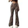 imageMilumia Womens Leopard Print Crossover Flare Wide Leg Pants High Waisted Bootcut Leggings PantsBrown
