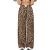 imageMilumia Womens Leopard Print Elastic Waisted Wide Leg Long Pants TrousersDark Brown