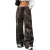 imageMilumia Womens Leopard Print Low Waist Drawstring Loose Cargo Pants with PocketsBrown