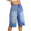 imageMilumia Womens Loose Low Waist Denim Wide Leg Jean Bermuda Shorts Blue 30