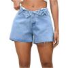 imageMilumia Womens Low Waisted Denim Shorts Straight Leg Raw Hem Jean ShortsBlue