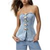 imageMilumia Womens Metal Button Front Denim Tube Top Elegant Sleeveless Bandeau TopsLight Wash