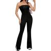 imageMilumia Womens Off Shoulder Strapless Tube Top Flare Leg Bodycon Jumpsuit Long PantsBlack
