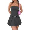 imageMilumia Womens Pleated Mini Tube Top Dress Sleeveless A Line Bandeau Short DressesDark Grey
