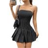 imageMilumia Womens Pleated Mini Tube Top Dress Sleeveless A Line Bandeau Short DressesStriped Black