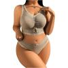imageMilumia Womens Plus Size Bow Lace Bralette Lingerie Set bra and panty setsGrey