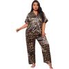 imageMilumia Womens Plus Size Satin Pajama Set 2 Piece Notch Collar Sleepwear LoungewearLeopard Print
