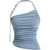 imageMilumia Womens Ruched Denim Halter Top Trendy Backless Asymmetrical Tank TopsLight Wash