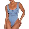 imageMilumia Womens Scoop Neck Denim Bodysuit Zipper Backless Y2K Going Out Tank TopsBlue