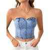 imageMilumia Womens Strapless Sleeveless Bandeau Denim Crop Top Slim Fit Tube TopsMedium Wash