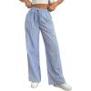imageMilumia Womens Striped Drawstring High Waist Long Pants Casual Straight Leg TrousersBlue