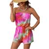 imageMilumia Womens Summer Tie Dye Strapless Tube Top Shorts Jumpsuit Sleeveless RomperPink