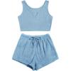 imageMilumia Womens Two Piece Pajama Crop Tank Top Tie Waist Fluffy Teddy Shorts Lounge SetB Blue Plain