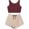 imageMilumia Womens Two Piece Pajama Crop Tank Top Tie Waist Fluffy Teddy Shorts Lounge SetMulti Red Brown