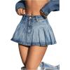 imageMilumia Womens Y2K Low Rise Flare Pleated Denim Skirt Micro Mini Jean SkirtBlue