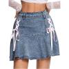 imageMilumia Womens Y2k Lace Up Front Flared Skirt Ruffle Hem Denim Mini SkirtsMedium Wash