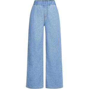 imageMilumia Girl High Elastic Waist Wide Leg Jeans Baggy Going Out Denim PantsLight Wash