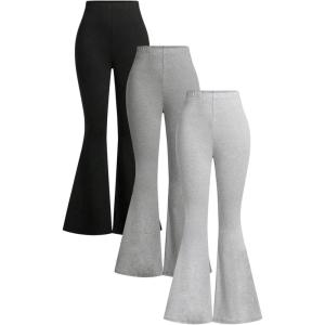 imageMilumia Girls 3 Pack Flared Leg Pants Set Elastic Waist Bell Bottom PantsBlack Grey